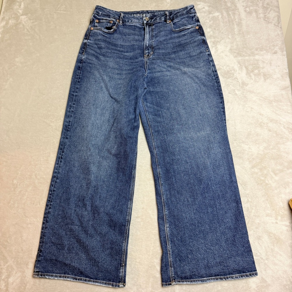 American Eagle Curvy Super High-Rise Baggy Wide Leg Jeans Women 16 Blue Stretch